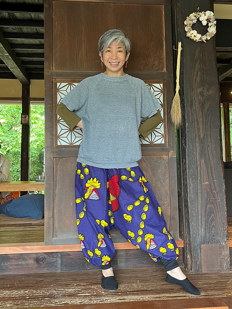 ポケット付きサルエルパンツ・ロング/グリーン×レッドステアーズ