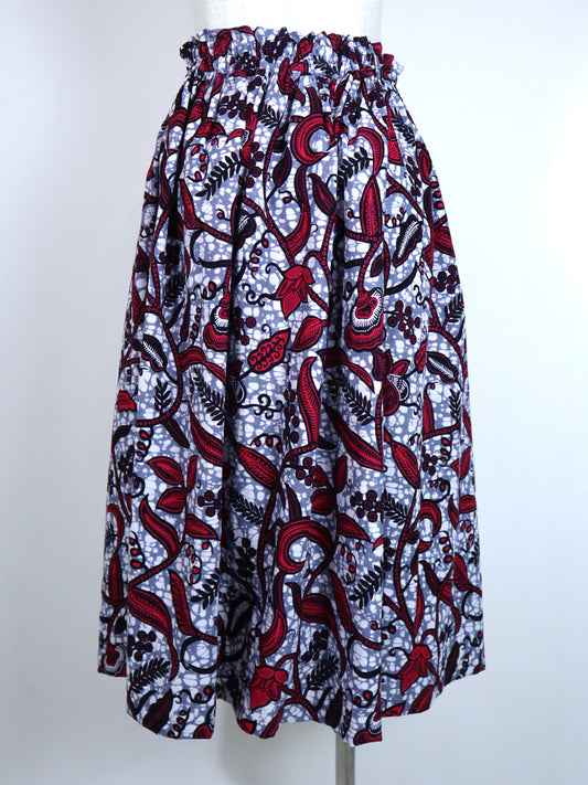 ポケット付きフォークロア・ロングスカート・ボタニカルブルー&レッド