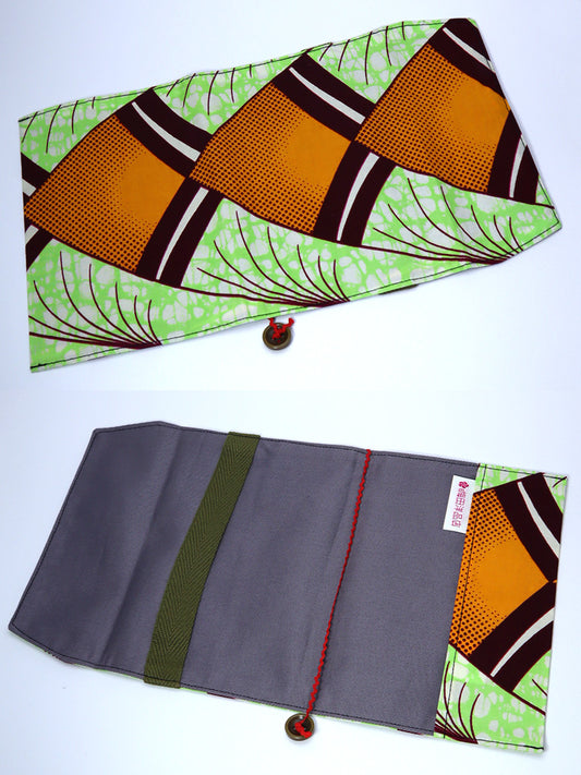 【文庫用】アフリカンプリントのブックカバー・グリーン×オレンジ