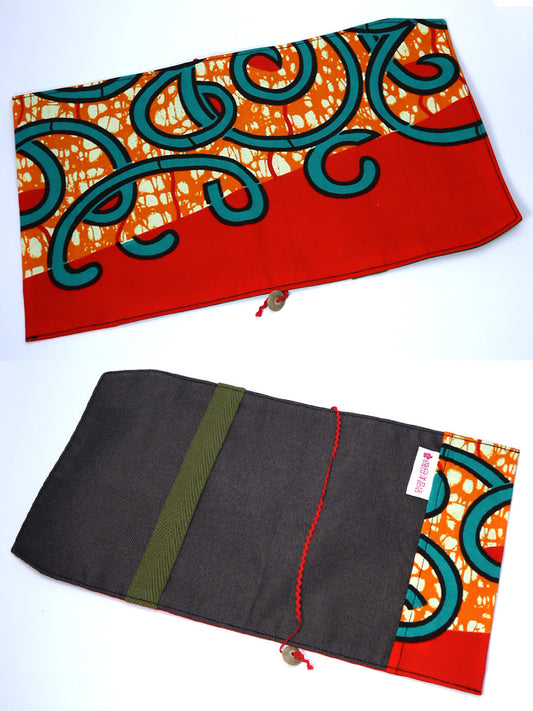 【文庫用】アフリカンプリントのブックカバー・レッド×アイビー