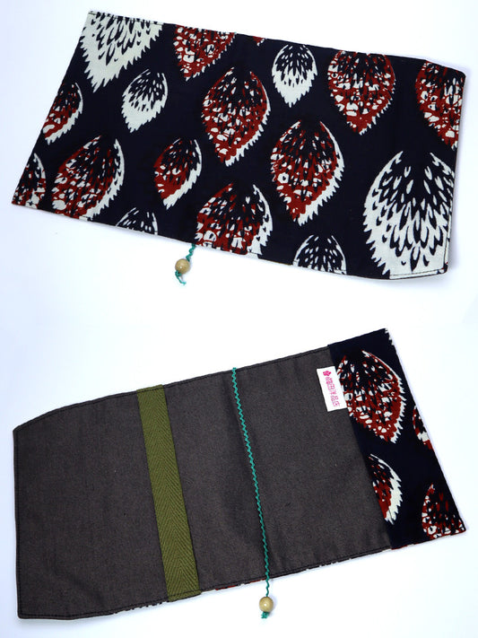 【文庫用】アフリカンプリントのブックカバー・ネイビー×リーフ