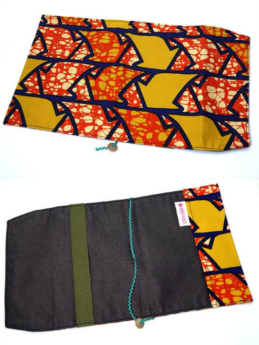 【文庫用】アフリカンプリントのブックカバー・オレンジ×アロー