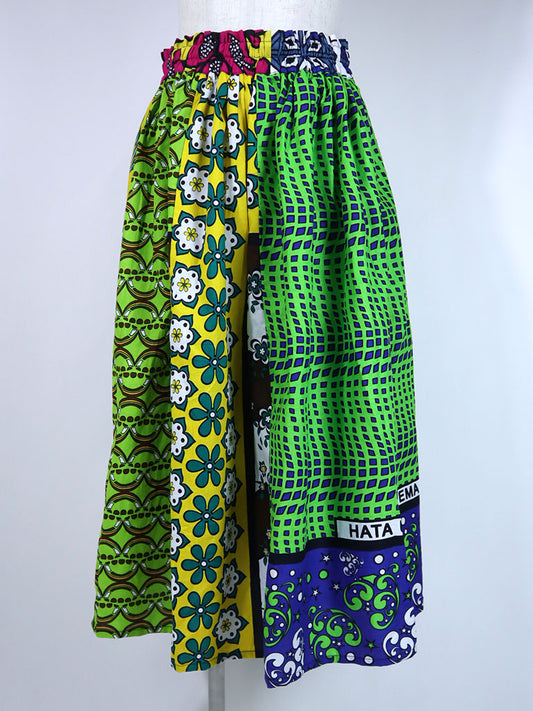 カンガのパッチワークロングスカート・グリーン×ブルー