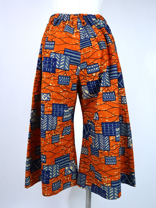 ポケット付きガウチョパンツ/オレンジ×ブルースクエア