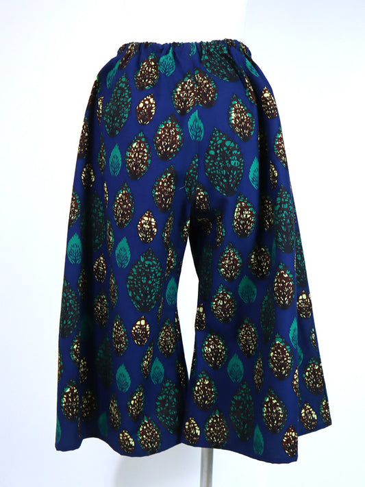 ポケット付きガウチョパンツ/ブルー×ターコイズリーフ