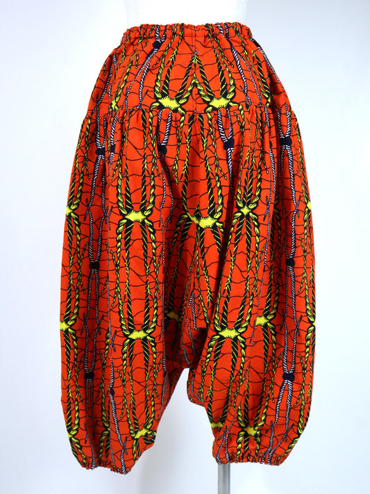 ポケット付きサルエルパンツ・ロング/レッド×イエローロープ