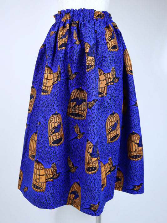 ポケット付きフォークロア・ロングスカート・フリーバード×ブルー