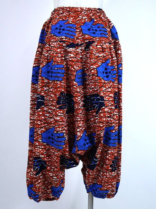 ポケット付きサルエルパンツ・ロング/レッド×ブルーハンド