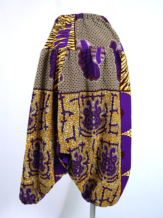 ポケット付きサルエルパンツ・ロング/イエロー×パープルサークル