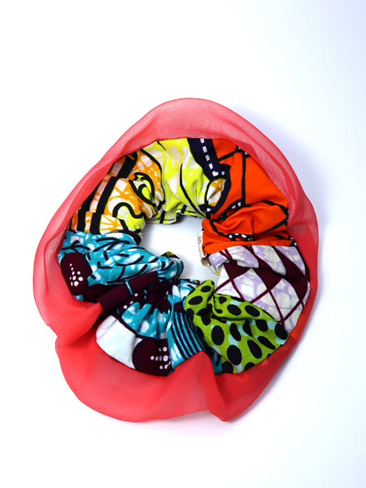 アフリカンプリントのパッチワークシュシュ・40213c