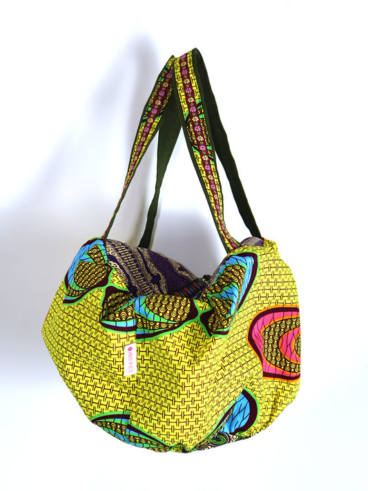 ファスナー付きパンプキンバッグ・イエロー×シェル