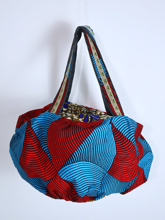 ファスナー付きパンプキンバッグ・ブルー×レッド