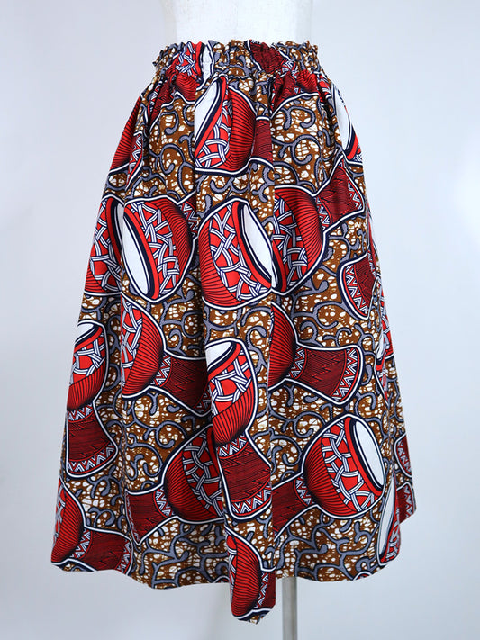 ポケット付きフォークロア・ロングスカート・コイン×ドラム