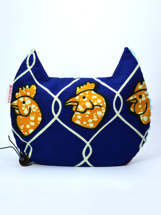 アフリカンプリントのキャットポーチ・ブルー×オレンジチキン