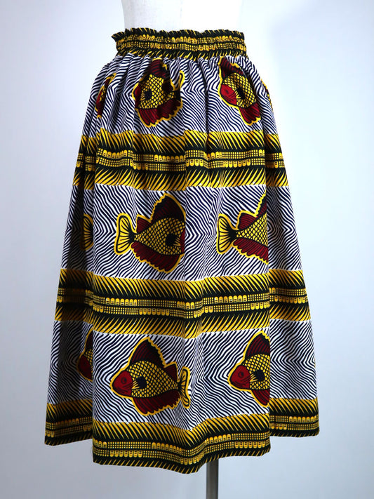 ポケット付きフォークロア・ロングスカート・フィッシュ