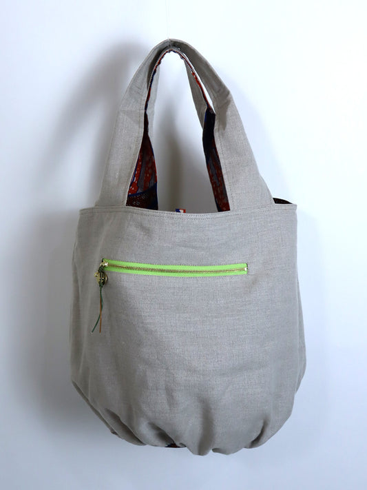 リネンのリバーシブルバッグ・レッドケトル(リネン色ナチュラル)