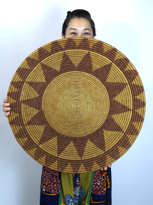 【最大サイズ】アフリカ(ジンバブエ)のサイザルバスケット/平かごボウル型XXL-B