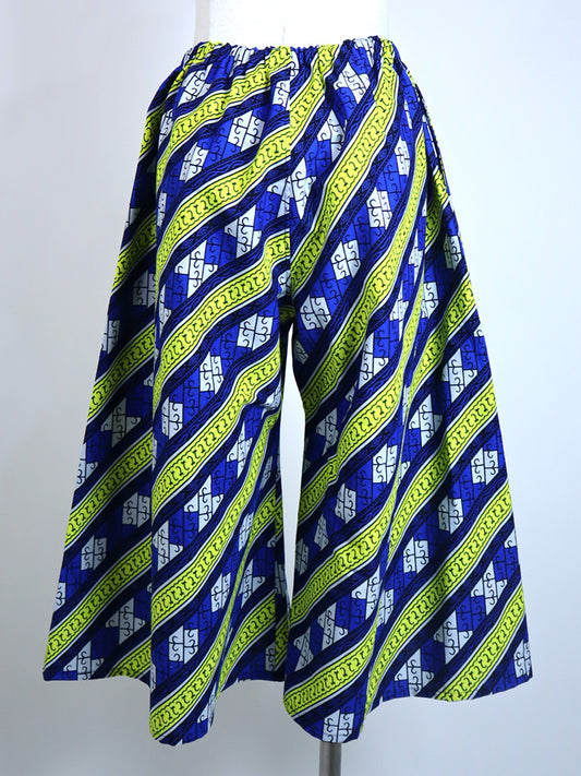 ポケット付きガウチョパンツ/ブルー×イエローライン