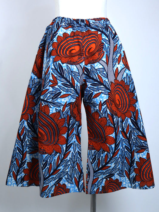 ポケット付きガウチョパンツ/ブルー×レッドフラワー