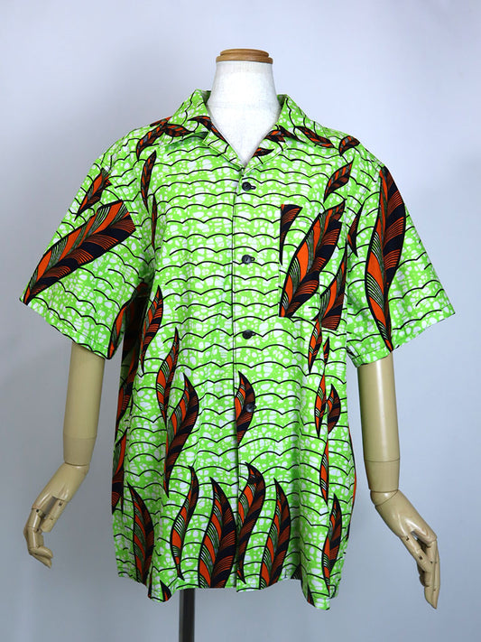 半袖シャツ・グリーン×オレンジリーフ Lサイズ