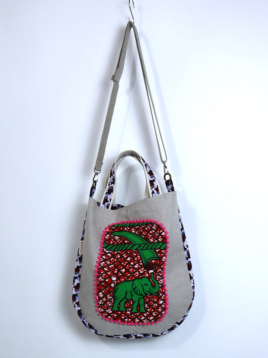 リネンの2wayトートバッグ・緑の象