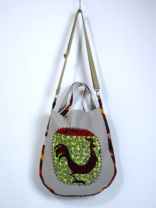 リネンの2wayトートバッグ・レッドチキン