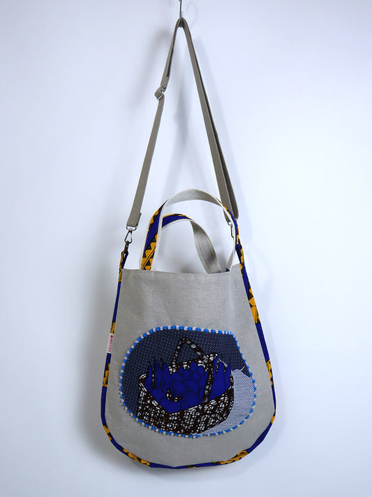 リネンの2wayトートバッグ・ブルーフルーツ&バスケット