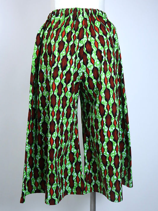 ポケット付きガウチョパンツ/グリーン×バーミリオン