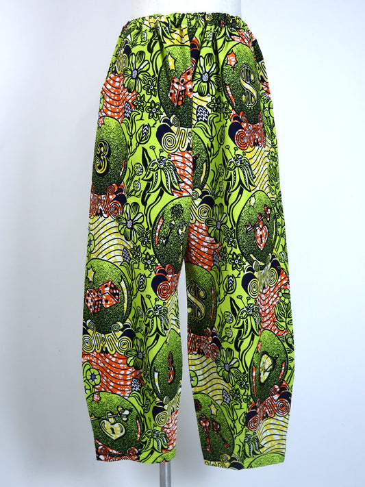 前後ポケット付きコクーンパンツ/イエローグリーン×ボタニカル