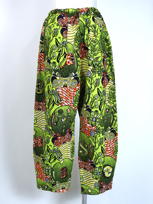 前後ポケット付きコクーンパンツ/イエローグリーン×ボタニカル