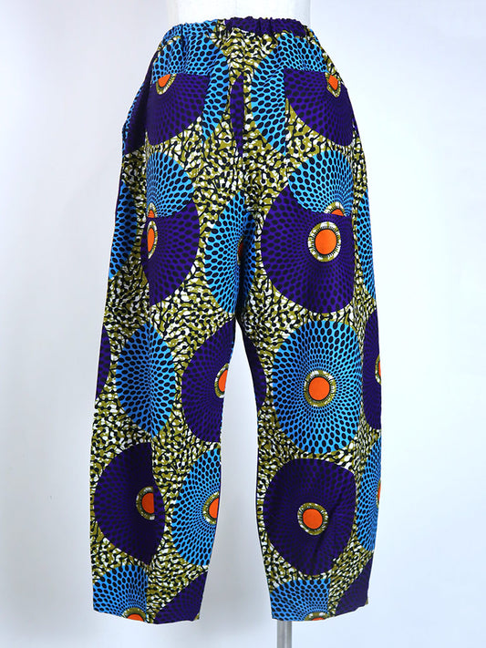 前後ポケット付きコクーンパンツ/ブルー&パープル・ディスク