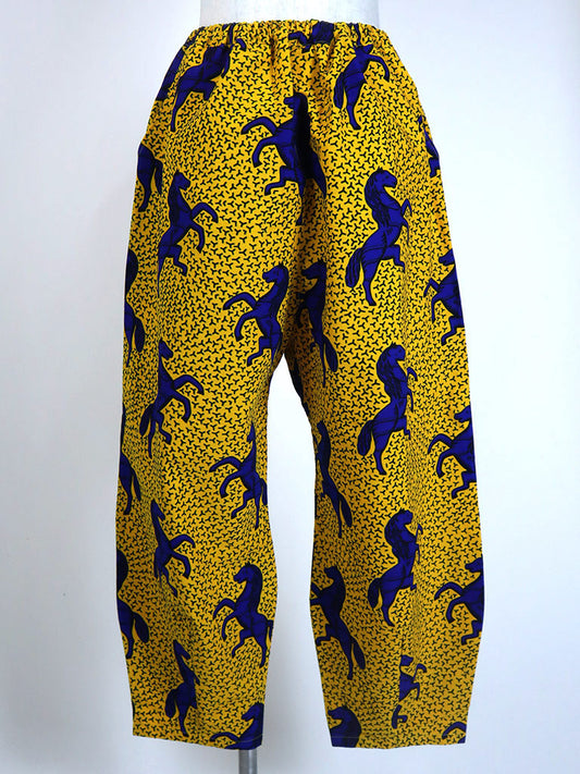 前後ポケット付きコクーンパンツ/イエロー×ブルーホース