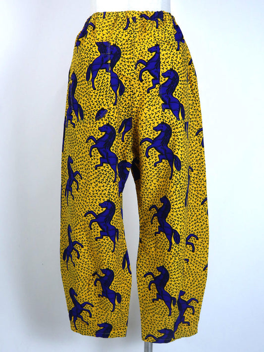 前後ポケット付きコクーンパンツ/イエロー×ブルーホース