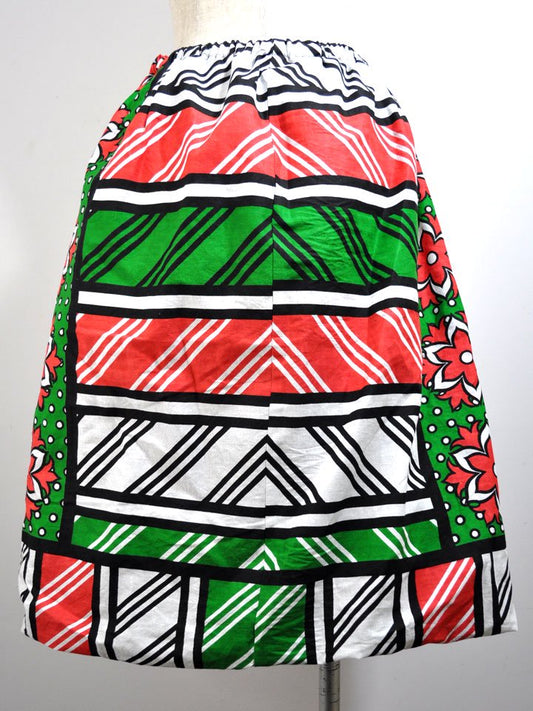 カンガのバルーンスカート・グリーン&ピンクフラワー