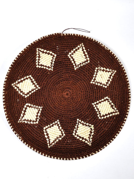 アフリカ(ジンバブエ)のサイザルバスケット/平かごフラット型LL・ブラウン&ホワイト◇