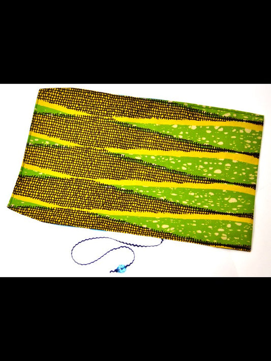 【新書用】アフリカンプリントのブックカバー・グリーン&クロスハッチ