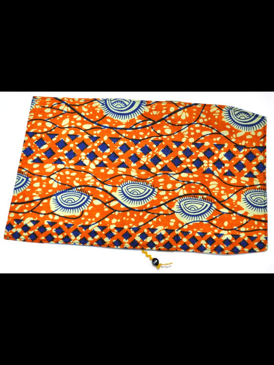 【新書用】アフリカンプリントのブックカバー・オレンジ&アイズ