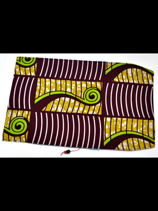 【新書用】アフリカンプリントのブックカバー・ブラウンライン&グリーンアイビー