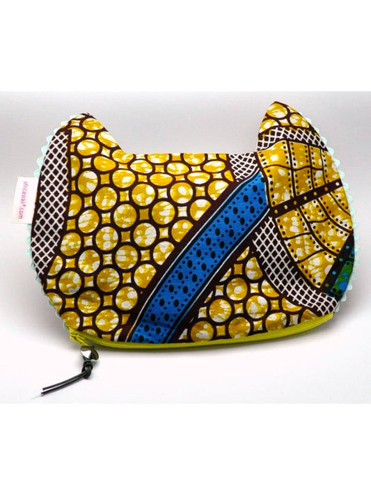 アフリカンプリントのキャットポーチ・イエロー×サークル