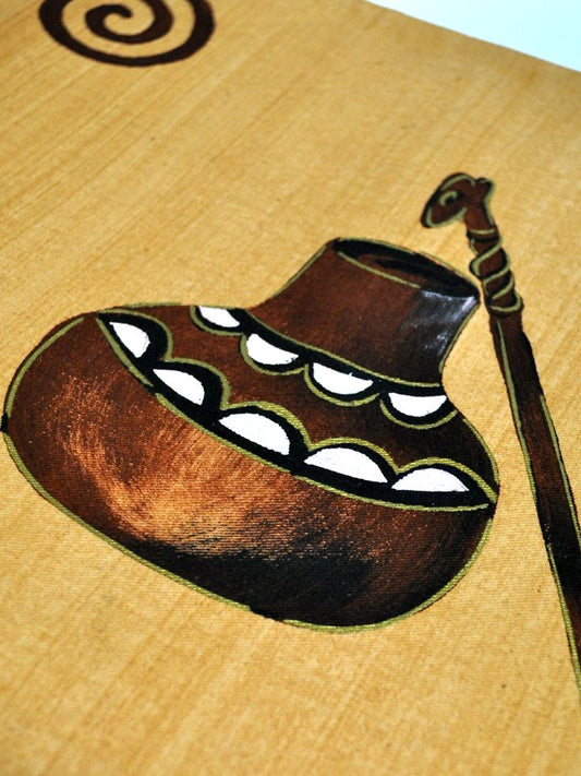 ジンバブエのプレースマット・壺と杖