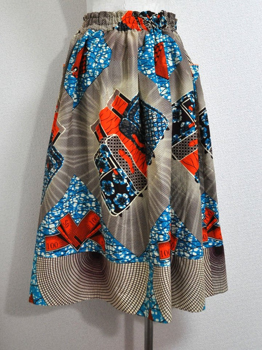 ポケット付きギャザー切り替えスカート・オレンジバンクノート