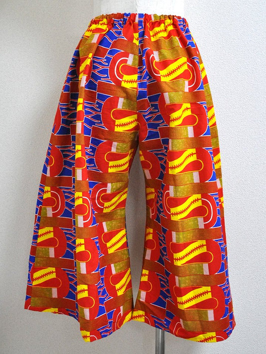 ポケット付きガウチョパンツ/ブルー×レッドカーブ