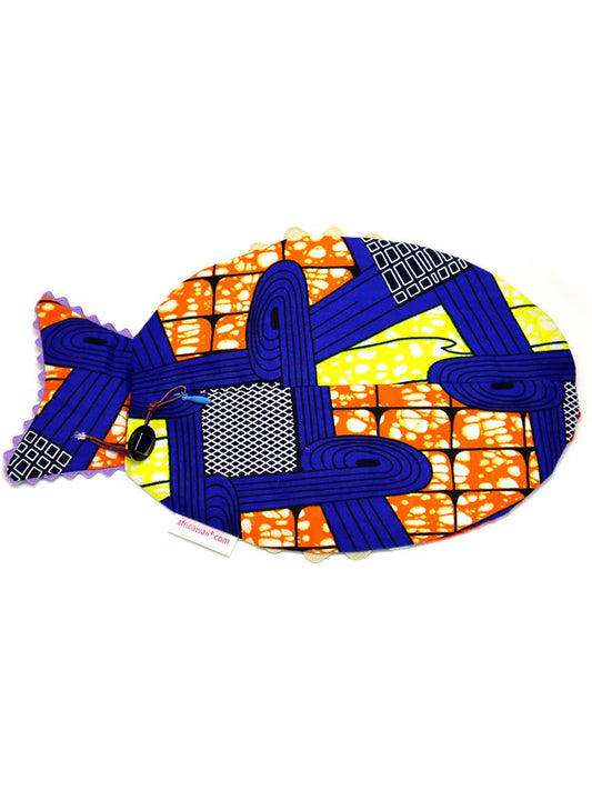 アフリカンプリントのお魚ポーチ・イエロー×ブルー