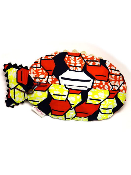 アフリカンプリントのお魚ポーチ・オレンジとイエローのペンタゴン