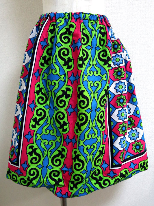 カンガのバルーンスカート・ピンク×ブルーフラワー