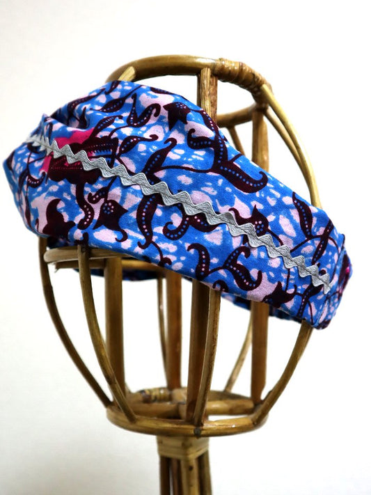 アフリカンプリントのクロスターバン・ブルー×ピンク