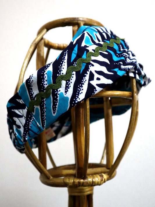 アフリカンプリントのクロスターバン・ターコイズ