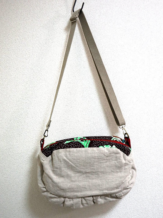 リネンのコラージュ・ショルダーバッグ・グリーンバード