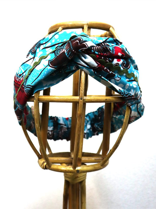 アフリカンプリントのクロスターバン・ライトブルー