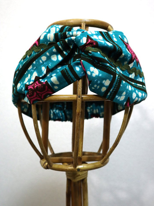 アフリカンプリントのクロスターバン・ライトブルー×ピンク